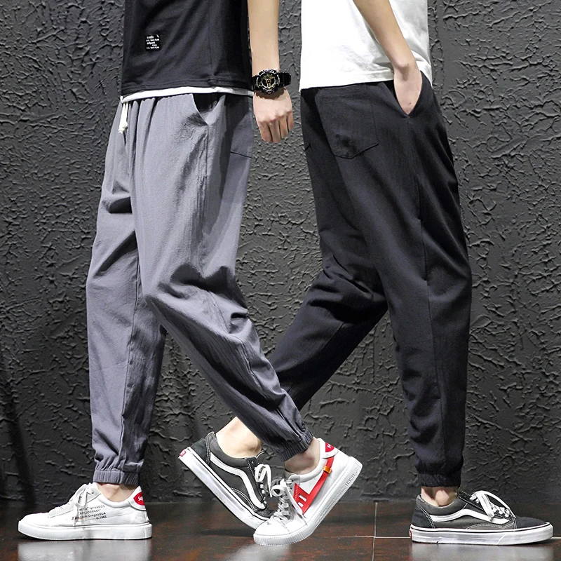 

Свободные хлопковые льняные мужские брюки Широкие брюки-фонарики Весна-лето Большие размеры Повседневные брюки Модные толстые мужские брюки свободного покроя