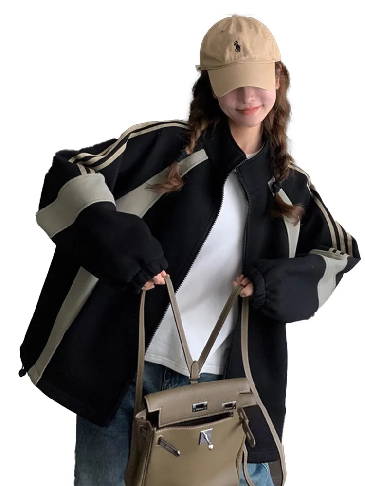 Bla Zipper Baseball Jaet Women's Spring Autumn New Sle Versatile Workwear Sweatirt Commute Sle Loose Fit Long Sve