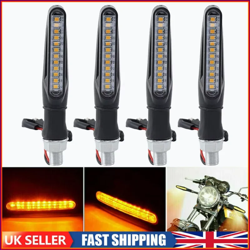 4× Universal 12LED Motorcycle Motorbike Turn Signal Indicators Light Lamp Amber