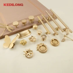 KEDLO European style light luxury solid brass gold T-handle kitchen cabinet modern minimalist drawer long handle