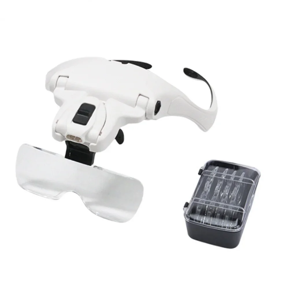 Head Mount Magnifier with LED Light, 5 Interchangeable Lenses 1.0X-3.5X Adjustable Headband Magnifying Glass