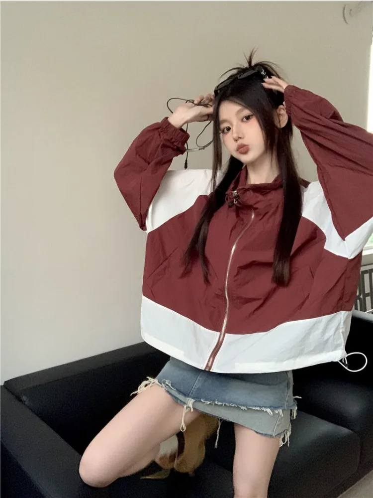 Korean Version of The Casual Sports Coat Oversized Y2K Summer Thin Section Outdoor Sunscreen Windbreaker Varsity Jacket Women