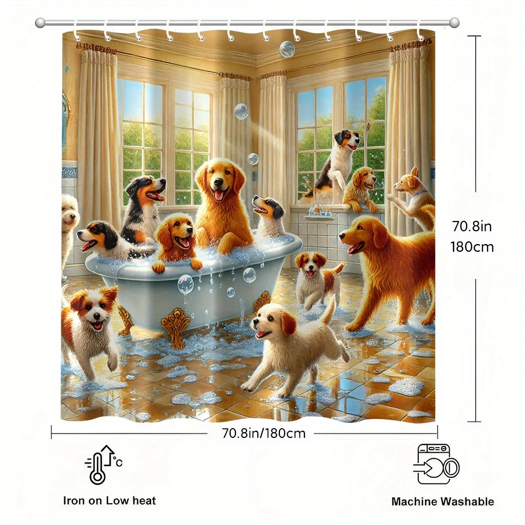 Funny Dog Shower Curtain Waterproof Fabric Bathroom Curtains Golden Retriever Puppy Bath Screen Divider Home Decor