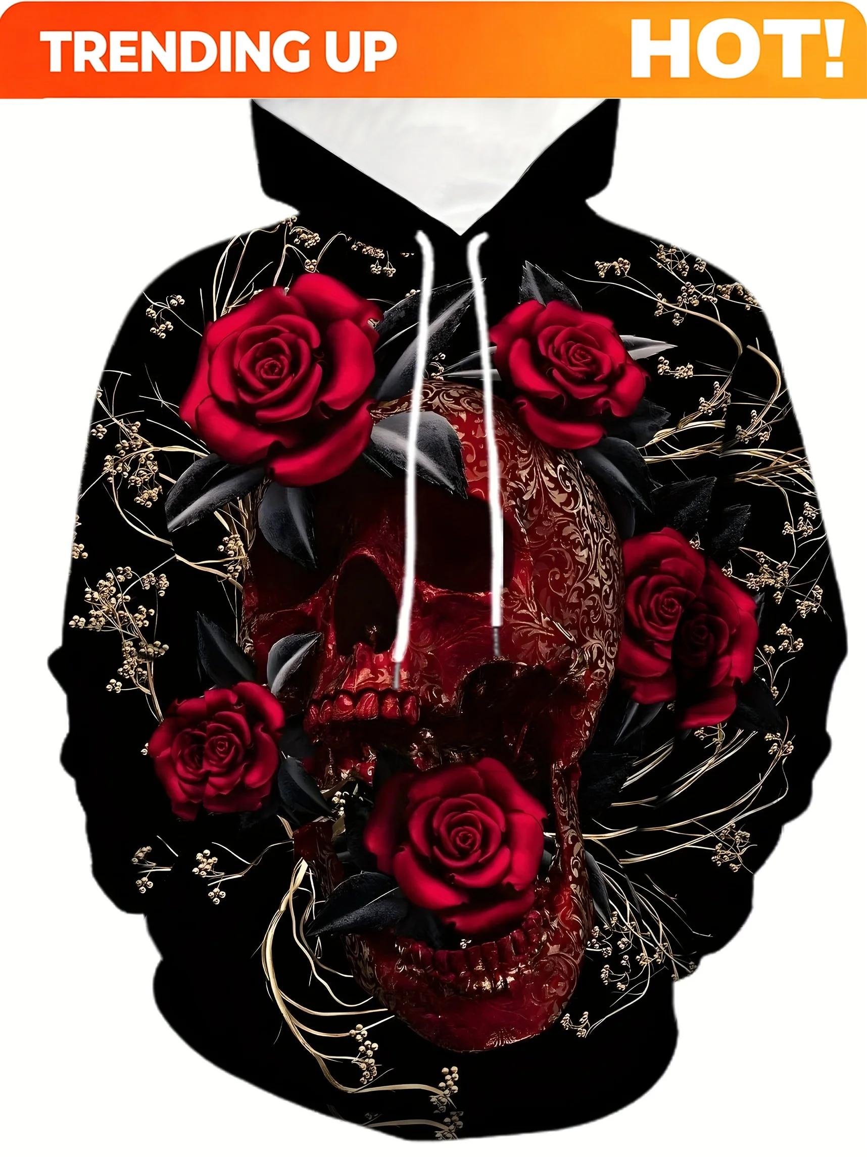 Customization 1pc Men'S Plus Size Hoodie With 3D Rose And Blue Flame Print, Casual Sports Style, Polyester Knit Fabric With Slig