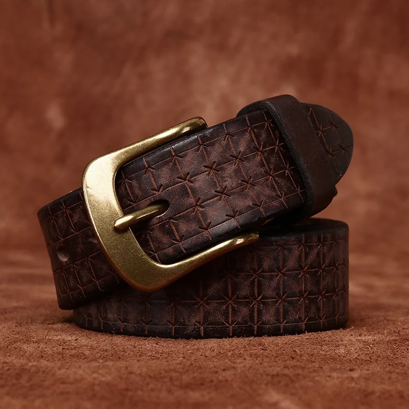 

Laser Engraved Personalized Embossed Thickened Belt Men's Genuine Leather Pin Buckle Top Layer Cowhide Vintage Jeans Belt