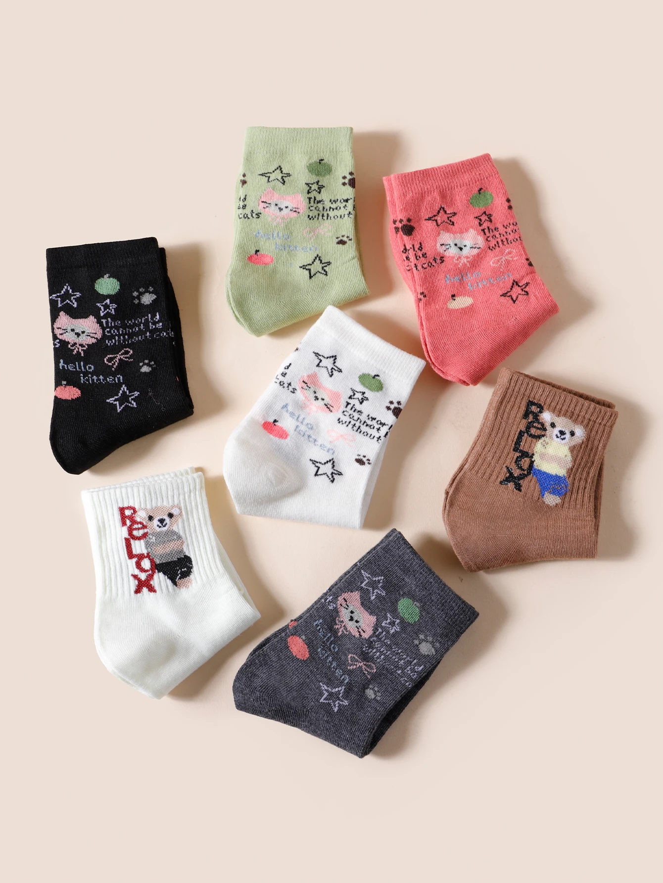 1/5/10/15/20 Pairs Mid-Calf Socks, Soft Breathable Crew Socks with Mixed Patterns (Bow, Polka Dot, Cow, Bear, etc.)