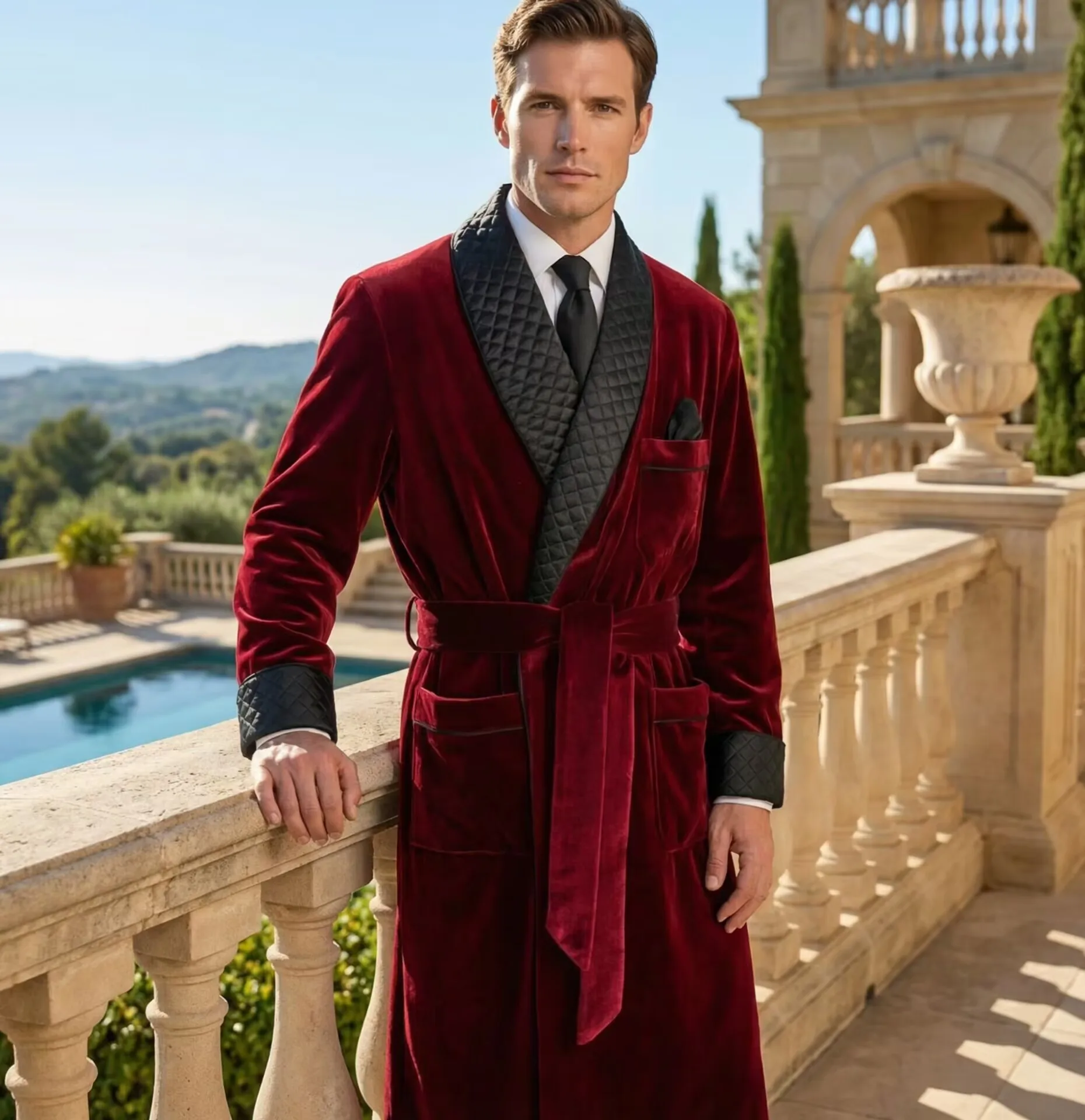 

Длинный бархатный смокинг с шалевым воротником, свадебный пиджак для жениха, мужской костюм-блейзер с поясом