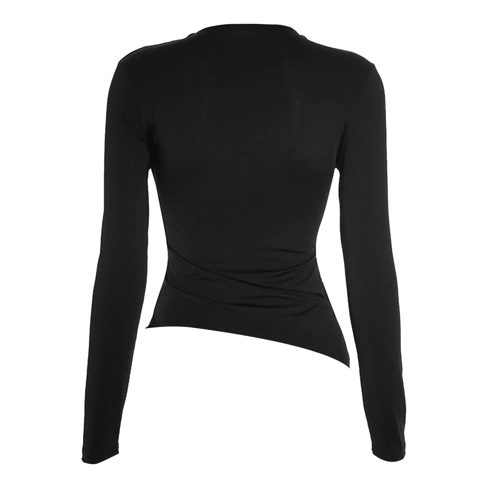 Camicetta asimmetrica da donna Top alla moda con scollo a V Manica lunga con volant T-shirt avvolgente per camicette da festa da club Abiti da donna di moda