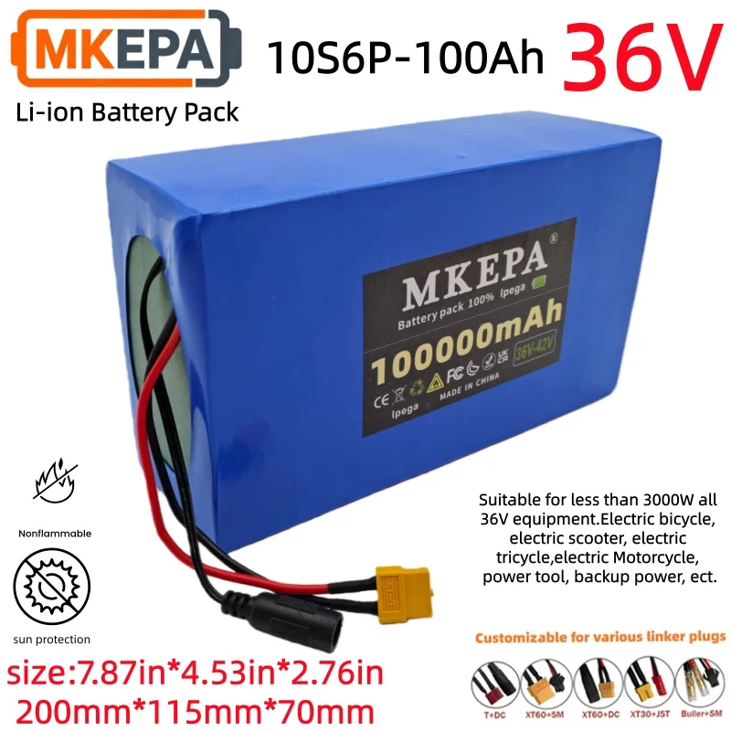 New 10S6P 36V 100Ah High-capacity Rechargeable 18650 Li-ion Battery For Electric bicycles Scooter Backup Solar Power Storage,BMS