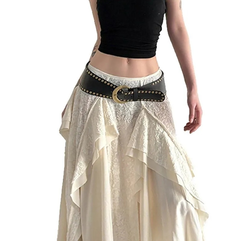 ใหม่ดวงจันทร์สีน้ําตาลโลหะหัวเข็มขัดกว้างเข็มขัด Punk แฟชั่น Studded ส่วนบุคคลเข็มขัดกว้างพิเศษผู้หญิงชุดอุปกรณ์เสริมเข็มขัด