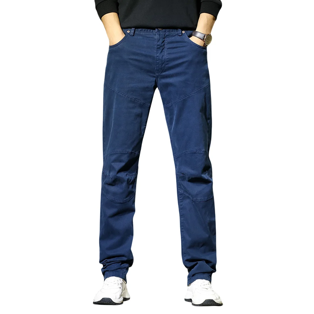 Autumn Casual Pants Solid Color Versatile Cotton Mid Waist Straight Black Gray Blue Trousers For Male Cotton Loose Work Pants