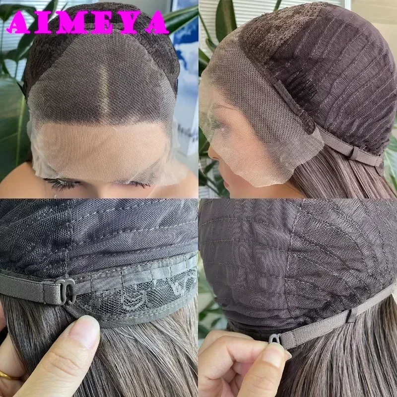 AIMEYA Donker Paars Lange Zijdeachtige Rechte Pruik Synthetische Lace Front Pruiken voor Vrouwen Hittebestendige Natuurlijke Haarlijn Dagelijkse Slijtage