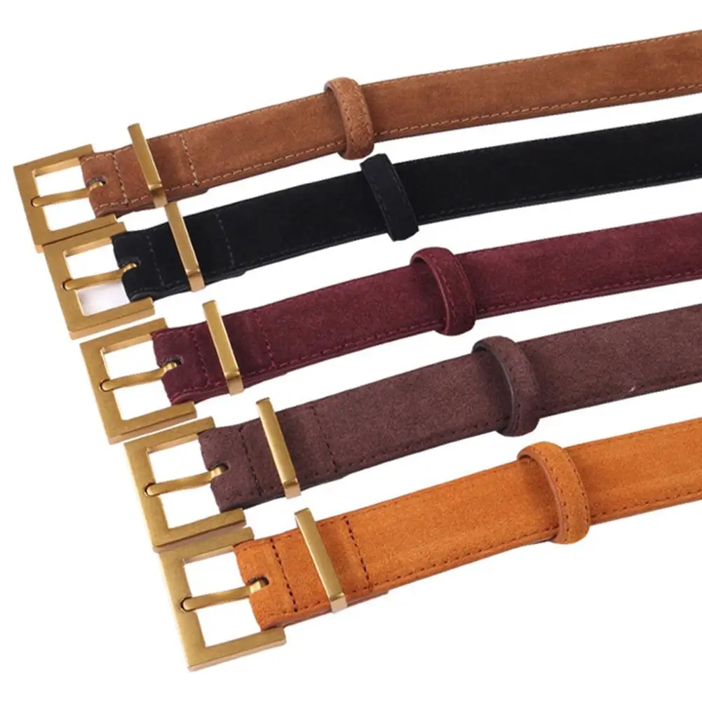 Luxury Suede Leather Belt Ladies Casual With Jeans Square Gold Buckle Belt Women's Fashion Black Brown Cowhide Wide Belt