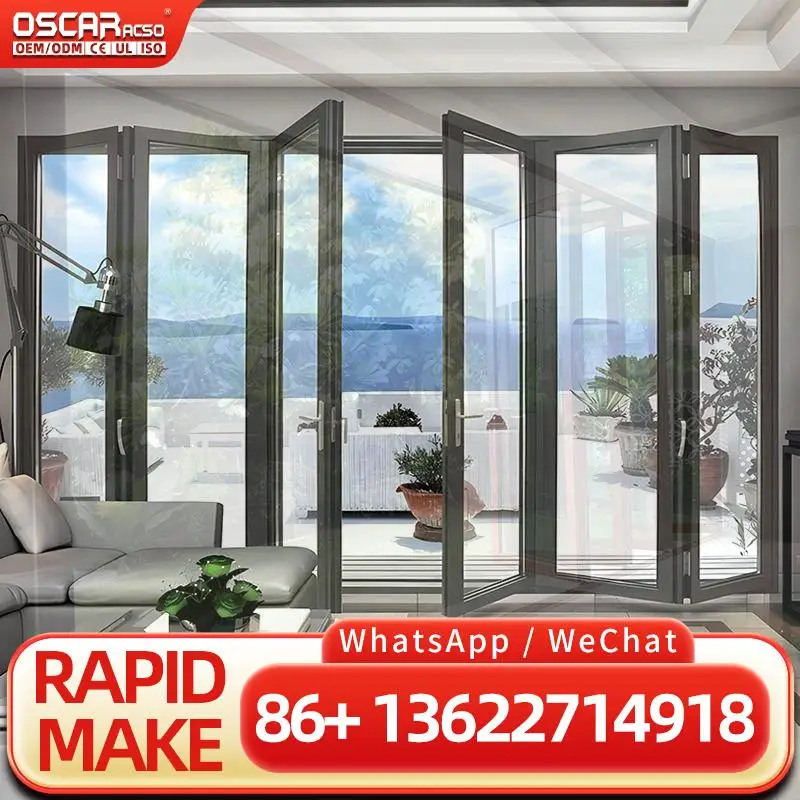 

Modern Exterior Bi folding Door Double Tempered Glass Folding Door for Home Office Balcony folding door