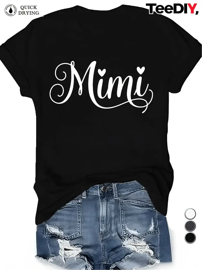 Plus Size - Plus Size - Plus Size for Curvy Plus Size Woman Plus Size Mimi Handwritten Letter T-Shirt Soft Round Neck Short Sleeve Blouse Compatible Top with Mimi Script Breathable Casual Casual Attire Suitable for All Seasons Plus Loose