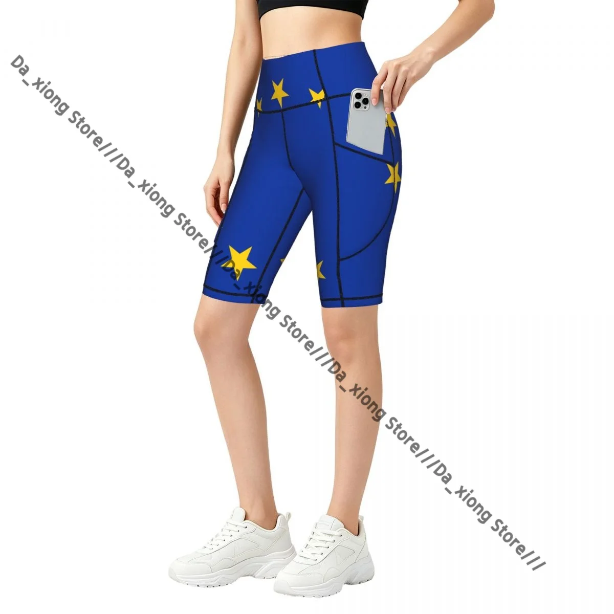 Female Hip Lift Yoga Shorts European Flag Daily Wear Fitness Active Pants