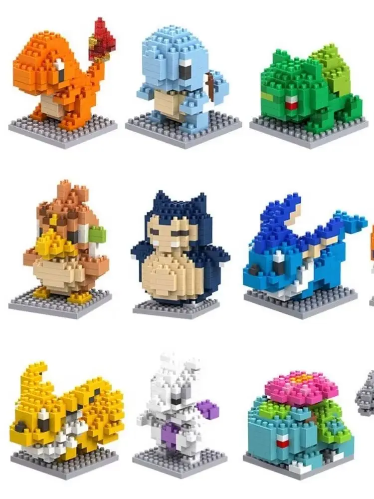 Pokémon Gengar Charmander Snorlax Squirtle Bulbasaur Partikel-Bausteine Spielzeug Mini Desktop-Ornament Raumdekoration Weihnachten