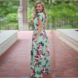 3XL Women Short Sleeve Floral Print Large Size Long Dress 2024 Autumn Summer Robe Dress Casual O-Neck Maxi Sundress