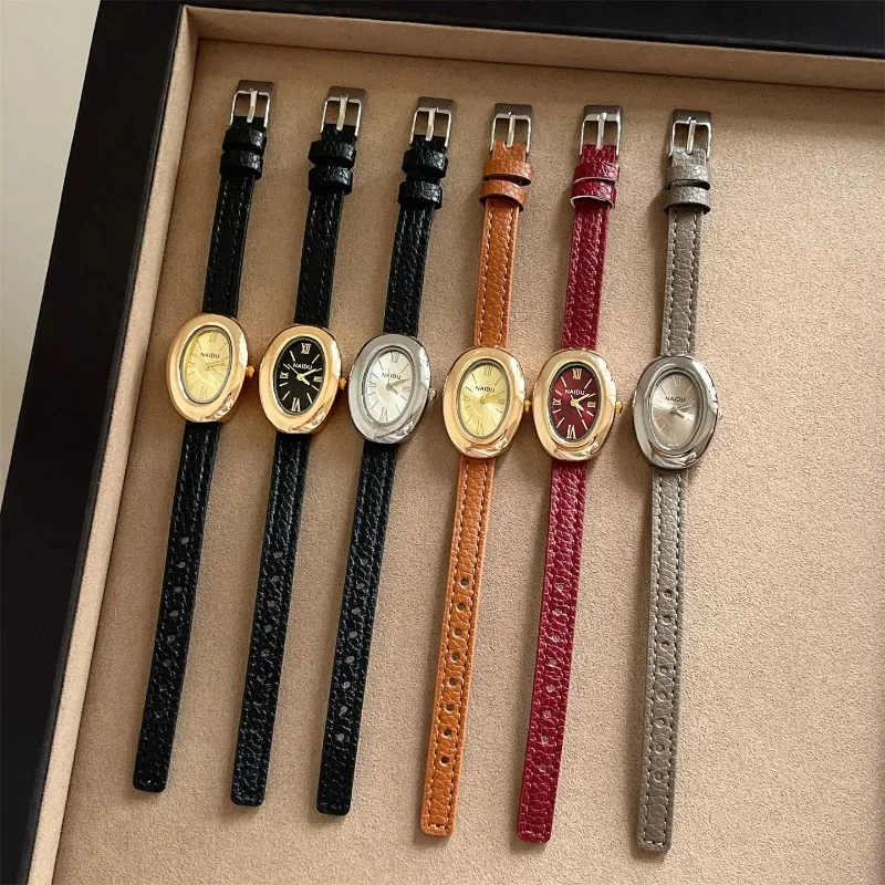 

Роскошные брендовые женские часы с маленьким овальным циферблатом, женские винтажные кварцевые наручные часы с кожаным ремешком, женский подарок на день рождения