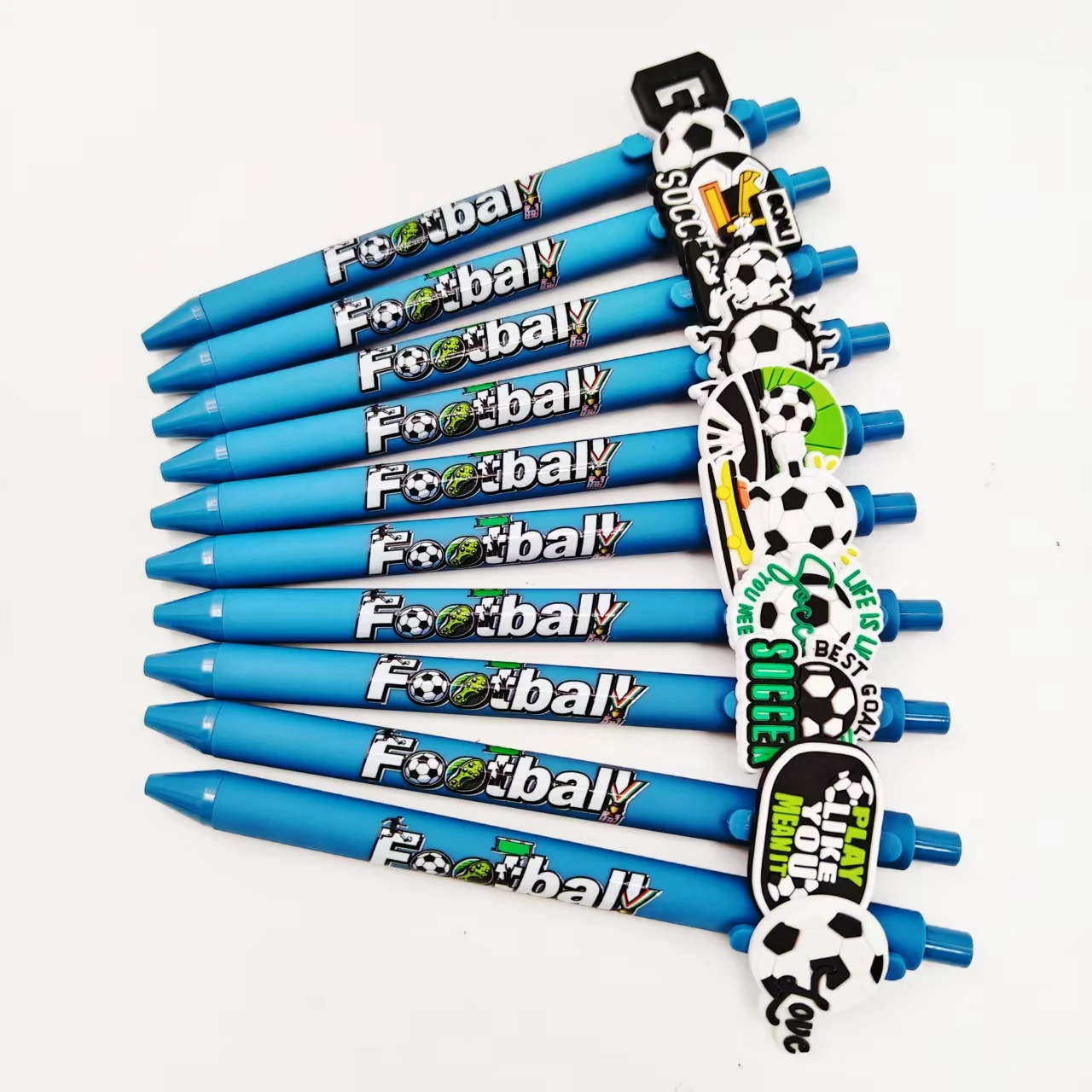 7Pcs/13Pcs Football Themed Modeling Pen Set, Sea Blue Color Pen, Football Printing Gift Gel Pen