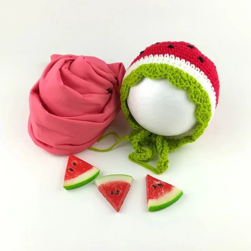 Newborn Baby Photography Props Summer Watermelon Wrap Hat Blanket Theme Set Fotografia Photoshoot Studio Shooting Photo Props