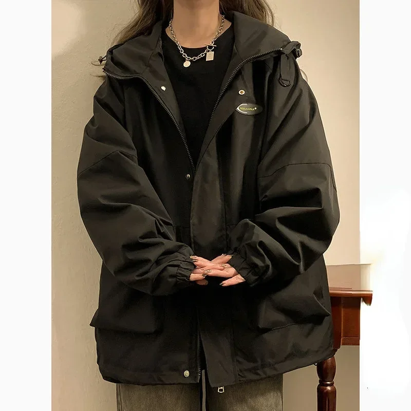 Oversized Hooded Jacket Women Vintage Loose Windbreaker Jackets Female Korean Stylish Harajuku Casual Zipper Coat Lady Jaqueta - Image 3