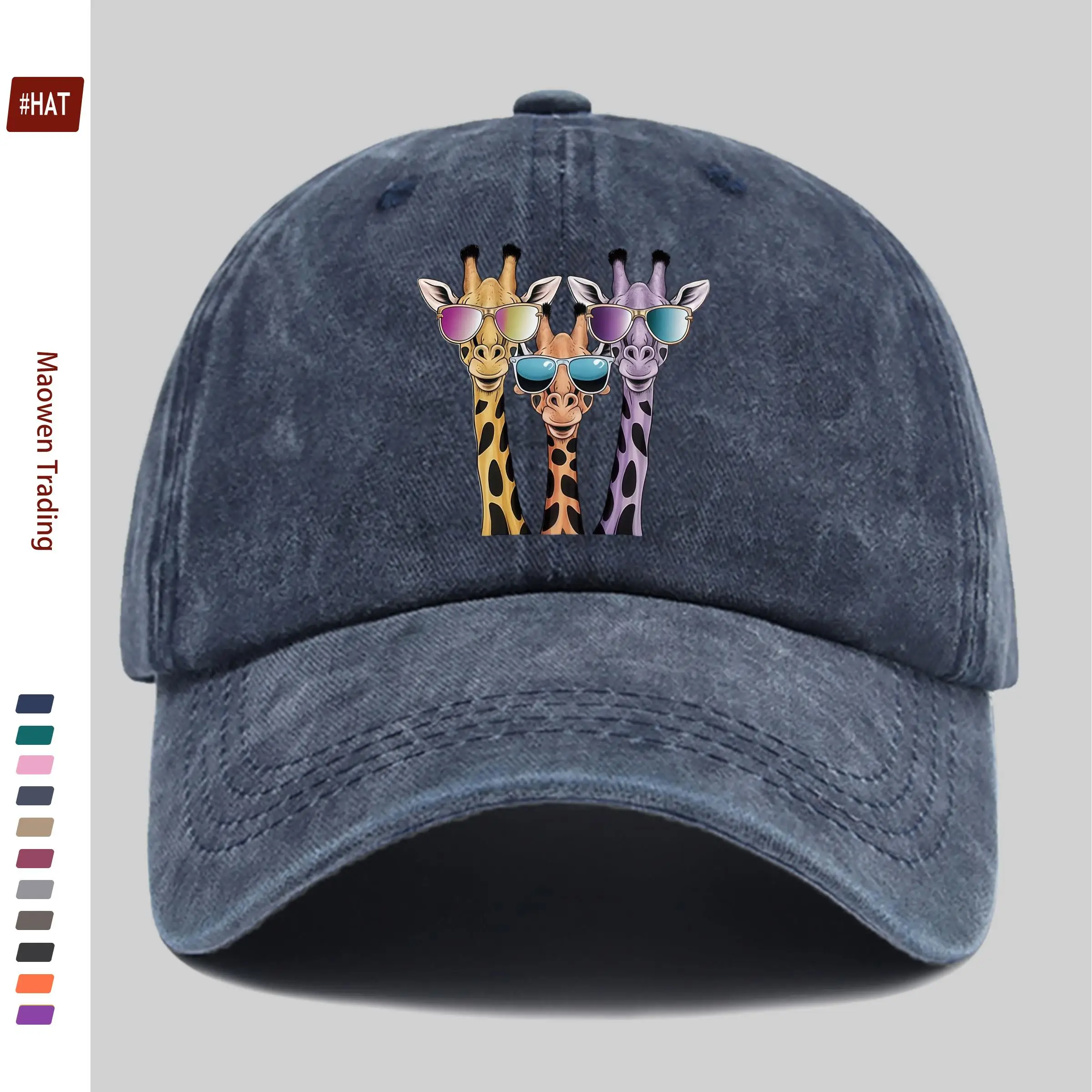 1pc Cartoon Fashion Colorful Glasses Giraffe Pattern Printed Baseball Cap with Cute Giraffe Print Design Sun Hat, Comfortable an