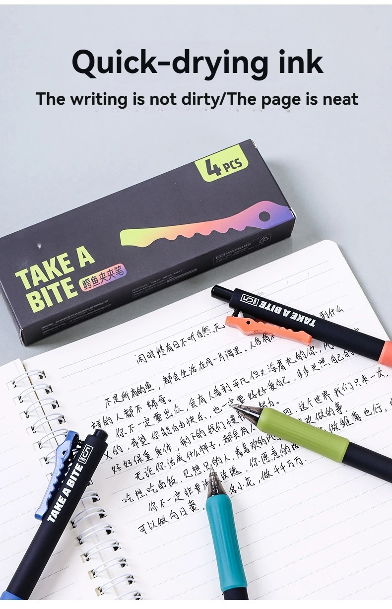 4PC Gel Stift Krokodil Klemme Neutral Stift 0,5mm Schwarz Geschwindigkeit Trocknen Prüfung Schreiben Glatte Wasser Stift Große kapazität Unterschrift Stift – Detail 6
