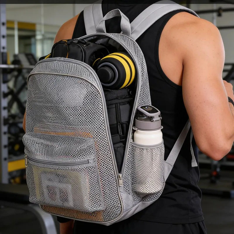 Breathable Mesh Backpack Lightweight Sports Gym Bag Large Capacity Waterproof Polyester Pocket Swim Beach Travel School Backpack
