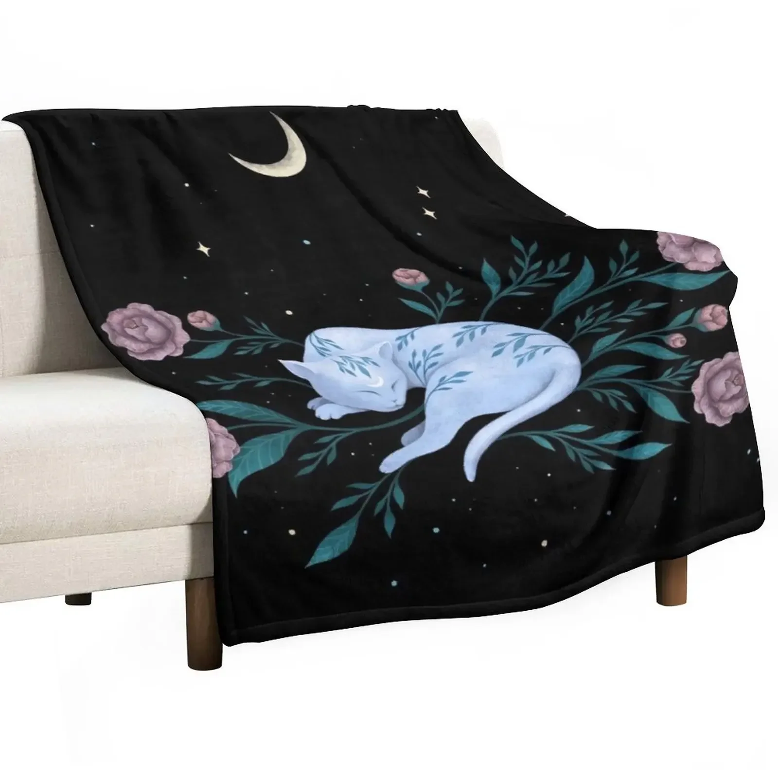 

Cat Dreaming of Moon Throw Blanket Quilt Softest Blankets