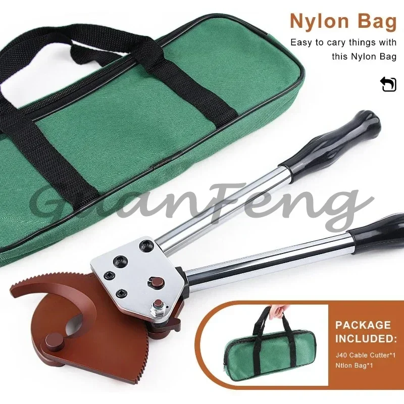 J40 Ratchet Cable Scissors, Manual Gear Wire Cutter for Copper Aluminum Armored Cable Max 300mm²