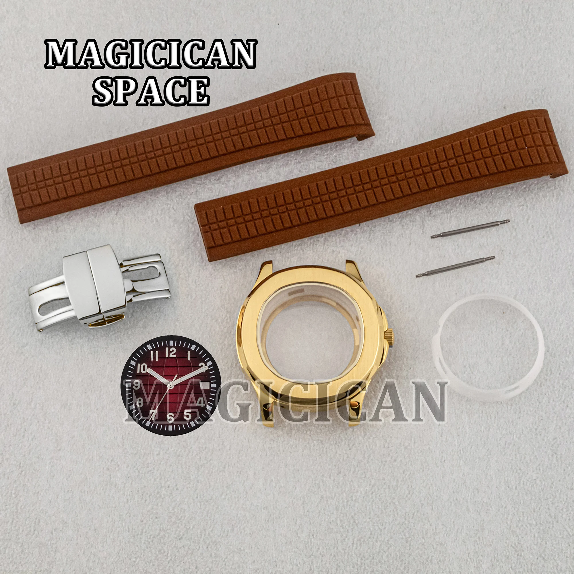 NH35 Watch Case Rubber Strap for AQUANAUT Nautilus Sapphire Glass Water Resistant 42mm Watch Case fit NH34/NH35/NH36 Movement