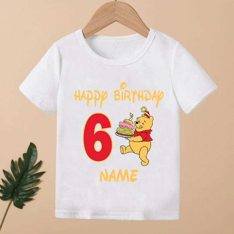Winnie the Pooh Bear Print Kids Clothes 1 2 3 4 5 6 7 8 9 Years Birthday Custom Name Boys Girls T shirt Baby Children T-Shirt