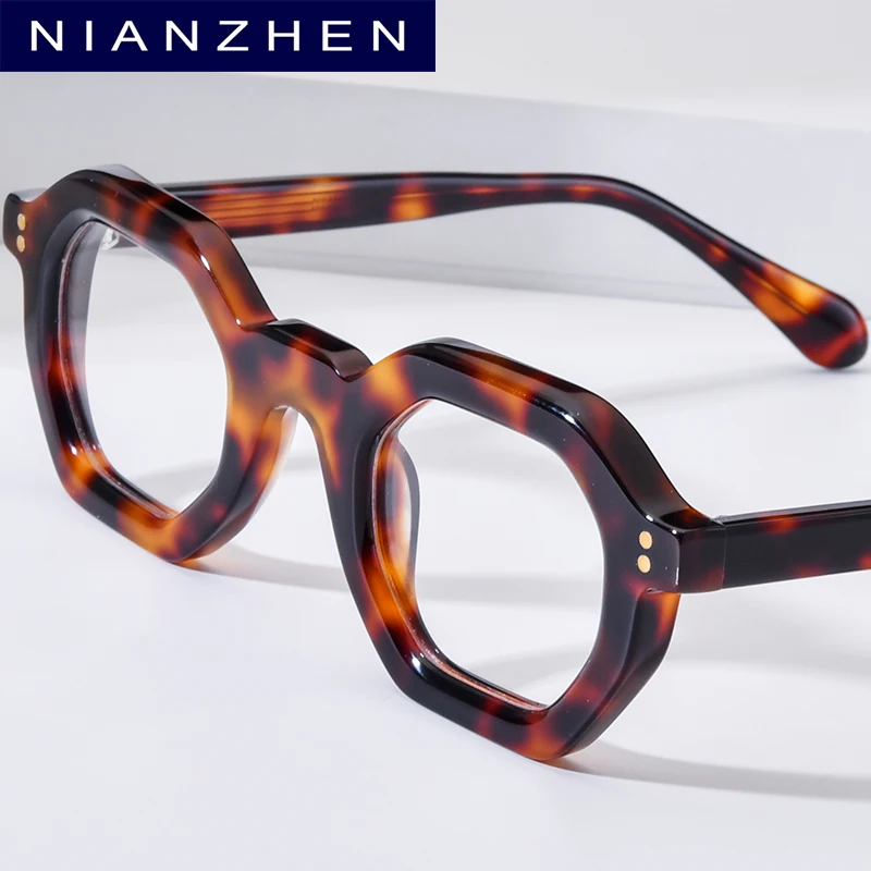 NIANZHEN Acetate Glasses Frame Men Thick Polygon Brand Design Eyeglasses Women Retro Vintage Eyewear Japanese Spectacles 29002