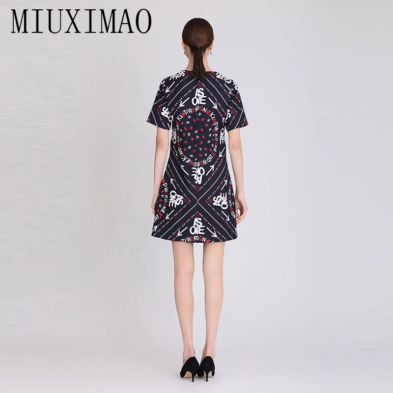 MIUXIMAO 2023 High Quality Spring&Summer Elegant Dress Short Sleeve Handmade Diamond Letter Fashion Mini Dress Women Vestide