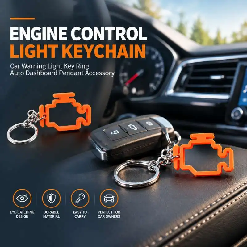 Engine Control Light Keychain Car Warning Light Key Ring Auto Dashboard Pendant Accessory