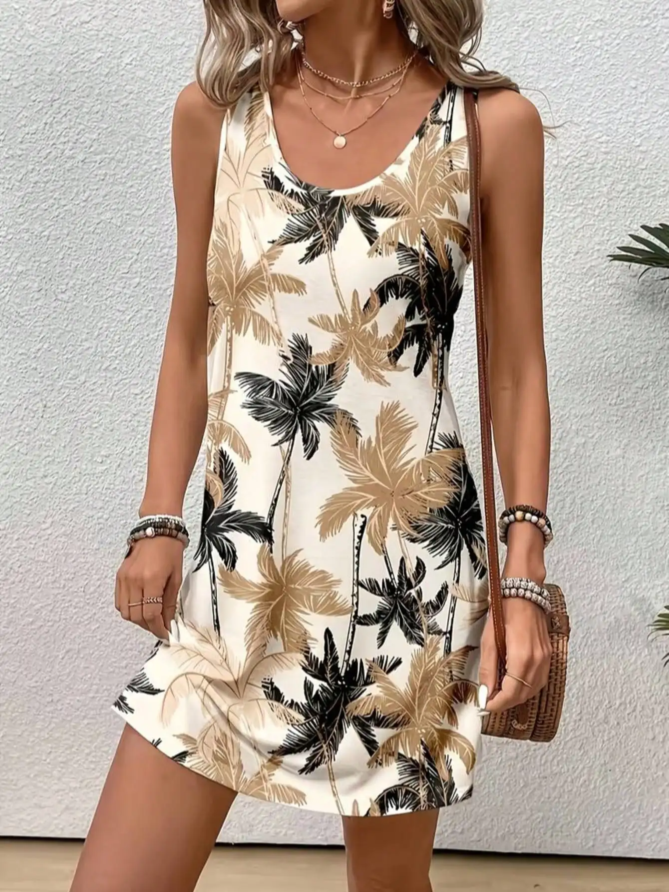 Women's Summer Sleeveless Dress, New Spring/Summer Style, Tropical Print Pattern, Casual and Elegant Resort Dress, Women's Cloth
