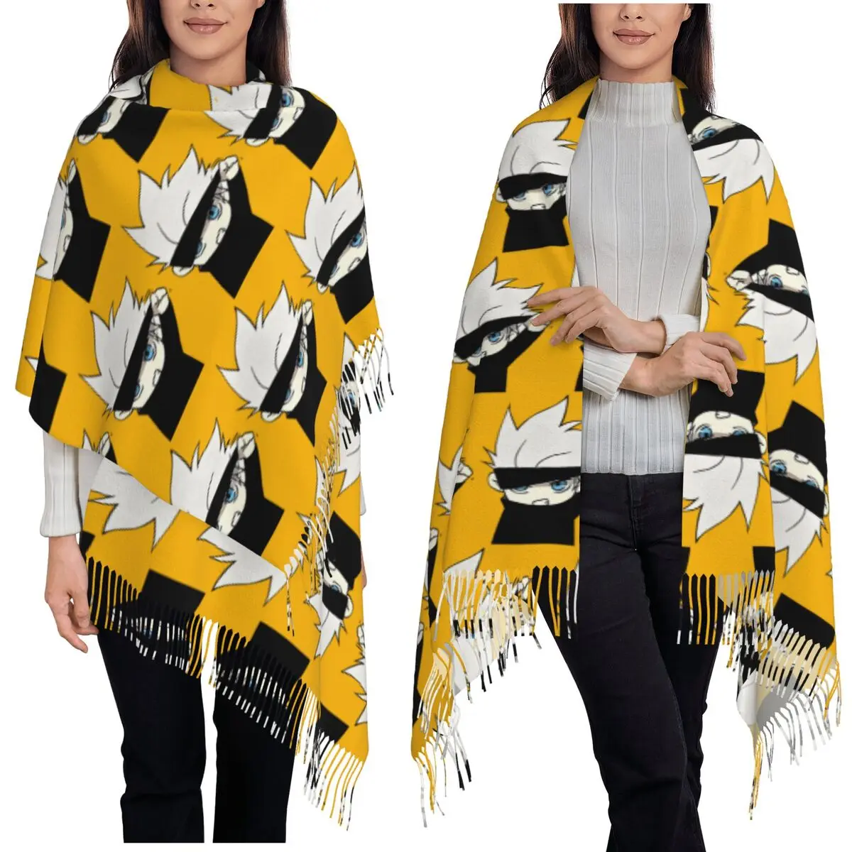 Gojo Manga Kawaii Japanese Anime Scarf Tassel Scarves for Women Soft Warm Shawls and Wraps Large Fall Winter Shawl Wrap