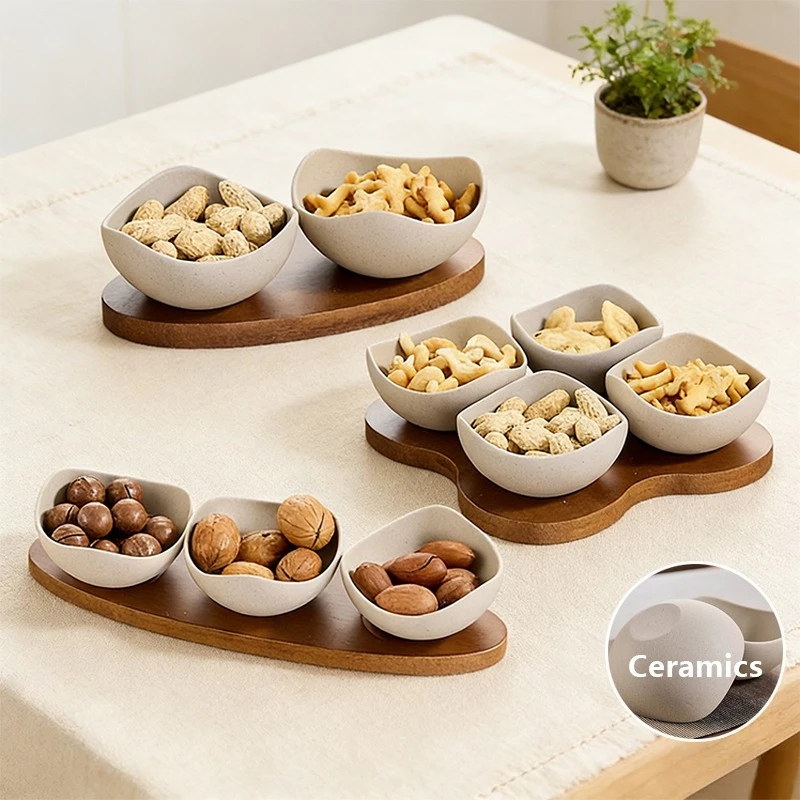 

Japanese Retro Coarse Pottery Snack Bowl Set for Home Use Nut Plate with Tray Dining Table Storage Plate Home Decoration2/3/4pcs