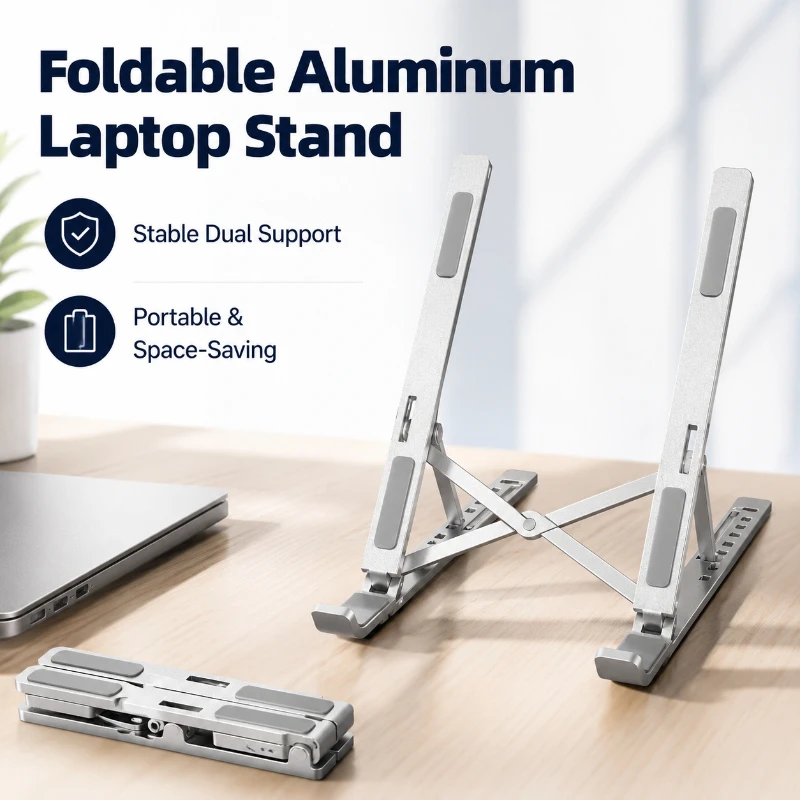 N8 Aluminum Alloy Dual Layer Laptop Tablet Stand Foldable Height Adjustable Heat Dissipation Portable Support Base Stand