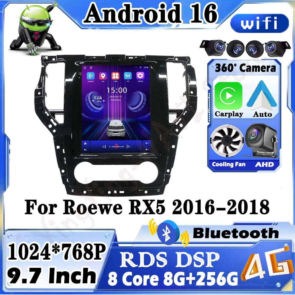 Wireless CarPlay For Roewe RX5 2016-2018 Android 16 Car Radio Multimedia Video Player Navigation GPS 4G WIFl 9.7lnch
