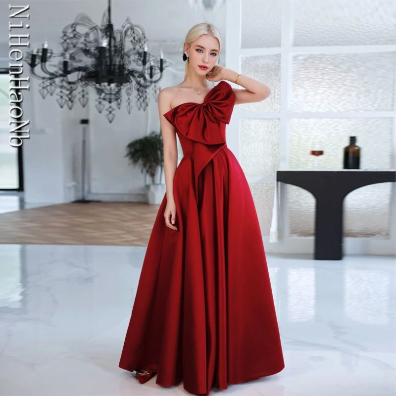 

Elegant Long Prom Evening Guest Party Dresses Women 2024 Summer Sexy One Shoulder Big Bow-knot Birthday Graduation Maxi Dress