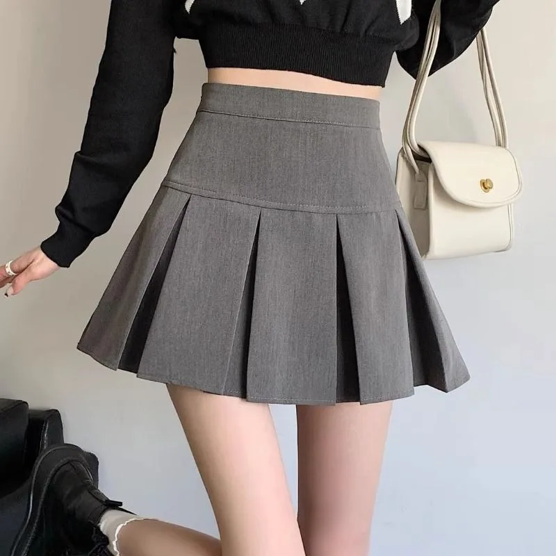 Black Gray Skirts Women Preppy Style Spring Summer Korean Fashion Pleated Faldas Mini Streetwear Chic Solid Jk Harajuku Basic