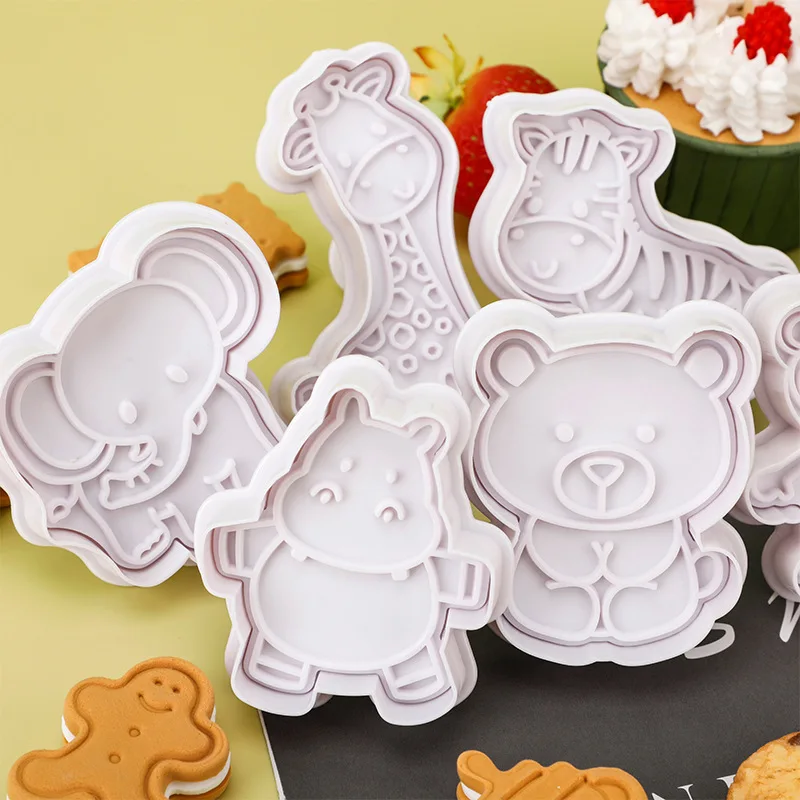 4 Pcs/Set Animal Plastic Biscuit Mold DIY Kitchen Cake Decorating Tools Cookie Cutter Stamp Fondant Embosser Die