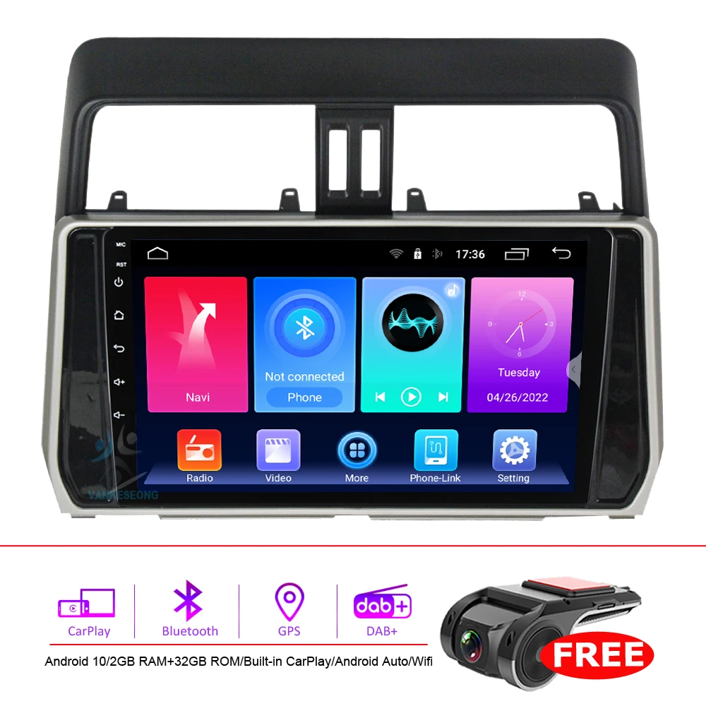 10.1 inch Android 12 GPS Navigation For Toyota Land Cruiser Prado 150 2017-2018 Touchscreen dab Car Radio Head Unit Video Player