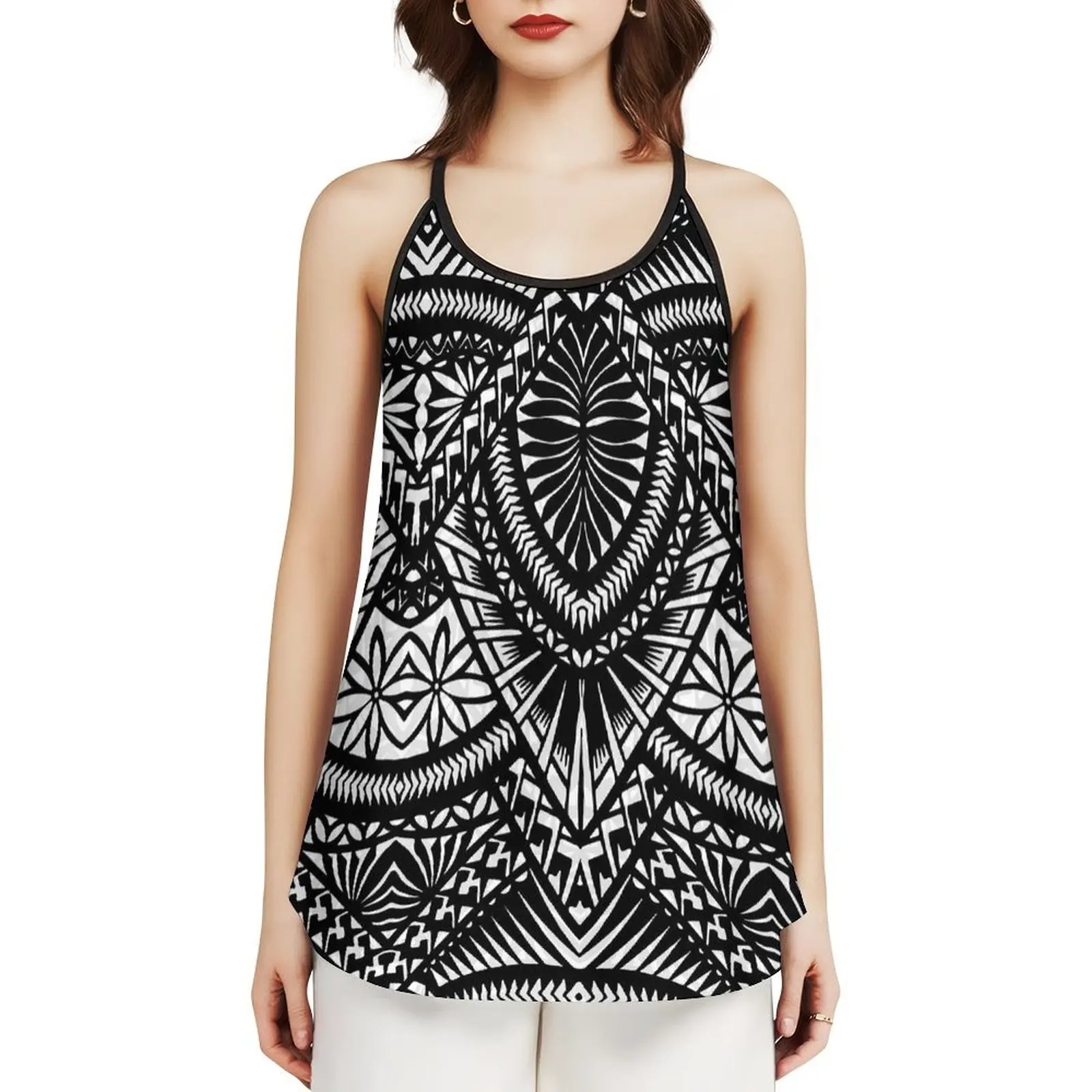 Back Diamond Cutout Chic Design Women'S Summer Comfort Top Vest Polynesian Classic Women'S Custom Micro Elastic Comfort Fabric