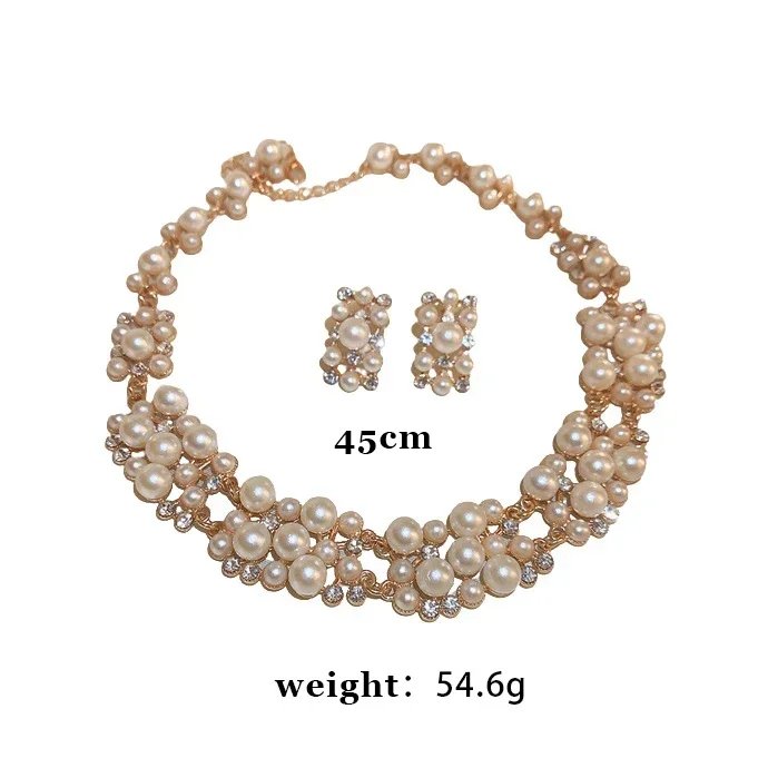DREJEW 3 Pcs Rhinestone Pearl Earrings Necklace Set Two-piece Vintage Choker Accessory Fashion Jewelry Sets for Women Wedding