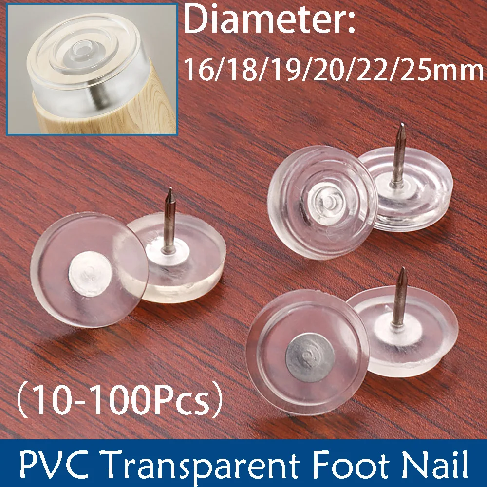 Furniture Feet Nails Stick-on Glide Skid Pad Screw-in 16/18/19/20/22/25mm Flat Round Chair Table Leg Protector PVC Glide Nails
