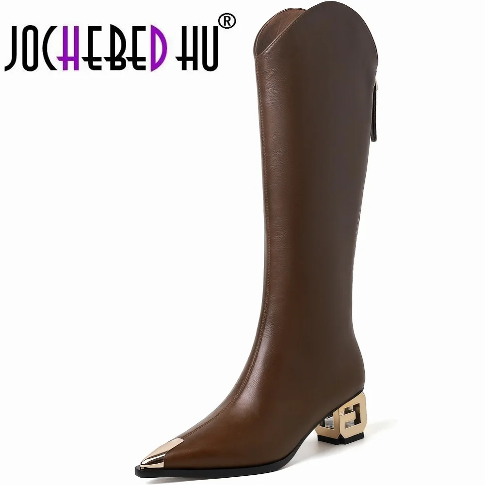 【JOCHEBED hu】 marka jakości prawdziwej skóry moda damska Bling Metal gruba podeszwa Sexy eleganckie casualowe krótkie buty 33-40