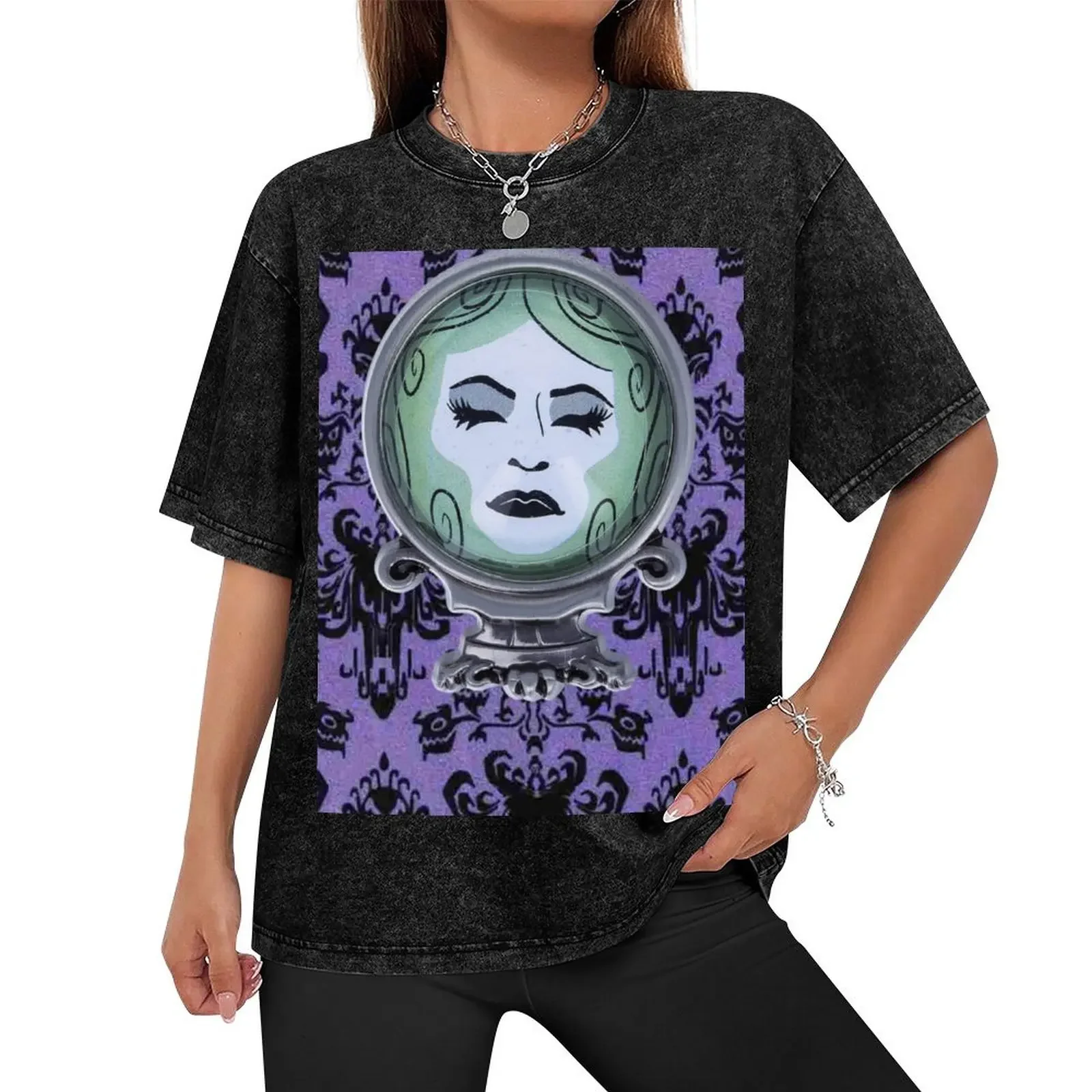 Haunted Mansion Purple Wallpaper with Madame Leota Crystal Ball T-Shirt graphics boys whites t shirts men